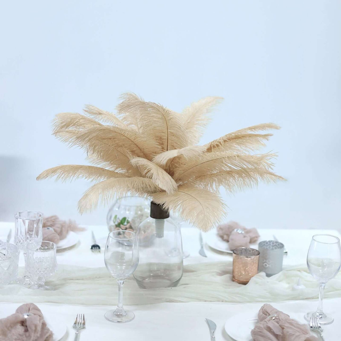 12 Pack 13"-15" Beige Natural Plume Real Ostrich Feathers, DIY Centerpiece Fillers