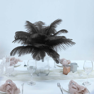12 Pack 13" - 15" Black Natural Plume Real Ostrich Feathers, DIY Centerpiece Fillers - Linen Luxes