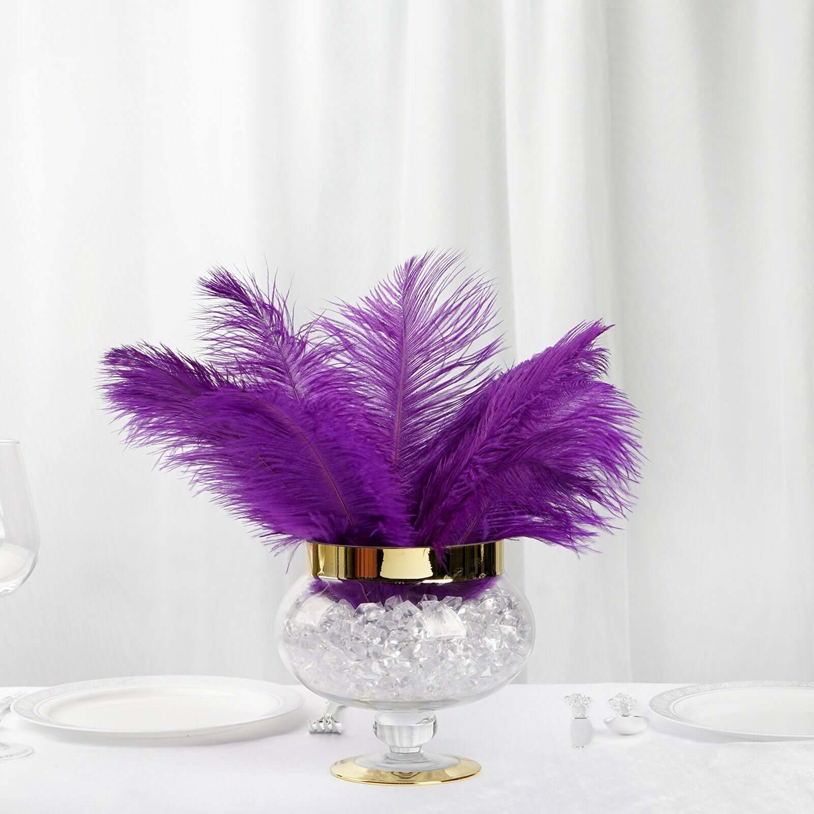 12 Pack 13" - 15" Purple Natural Plume Real Ostrich Feathers, DIY Centerpiece Fillers - Linen Luxes