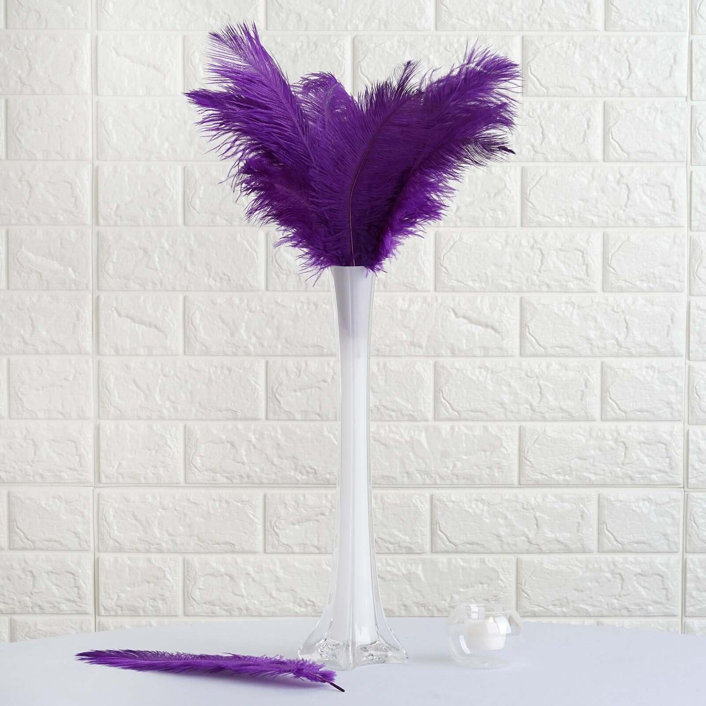 12 Pack 13" - 15" Purple Natural Plume Real Ostrich Feathers, DIY Centerpiece Fillers - Linen Luxes