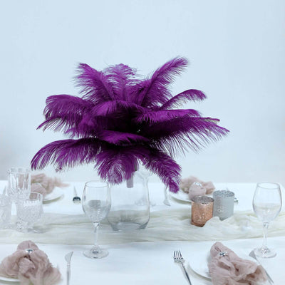 12 Pack 13" - 15" Purple Natural Plume Real Ostrich Feathers, DIY Centerpiece Fillers - Linen Luxes