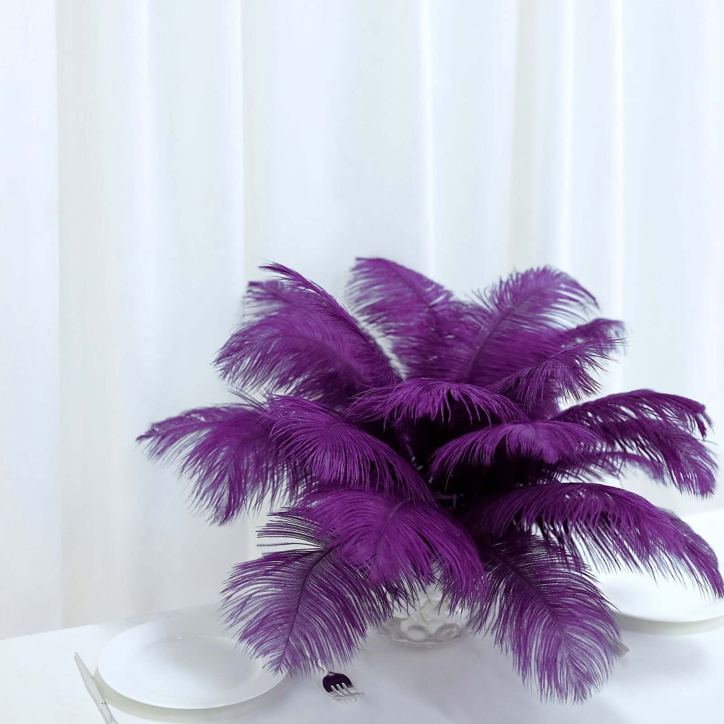 12 Pack 13" - 15" Purple Natural Plume Real Ostrich Feathers, DIY Centerpiece Fillers - Linen Luxes
