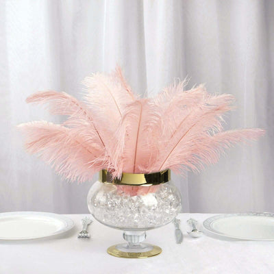 12 Pack 13" - 15" Rose Gold Natural Plume Real Ostrich Feathers, DIY Centerpiece Fillers - Linen Luxes