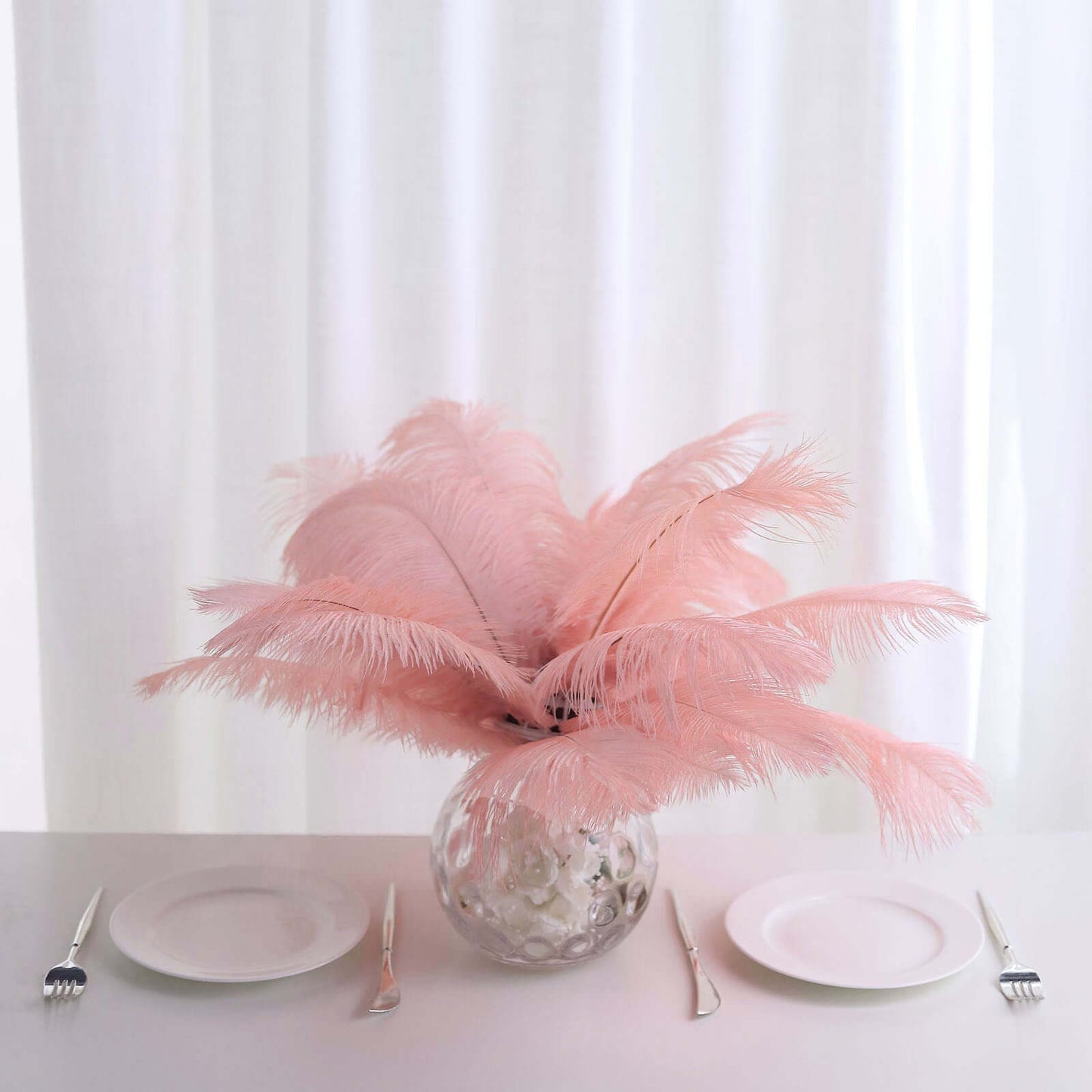 12 Pack 13" - 15" Rose Gold Natural Plume Real Ostrich Feathers, DIY Centerpiece Fillers - Linen Luxes