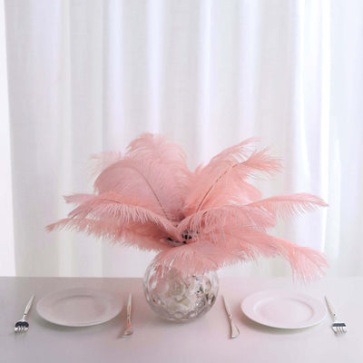 12 Pack 13" - 15" Rose Gold Natural Plume Real Ostrich Feathers, DIY Centerpiece Fillers - Linen Luxes