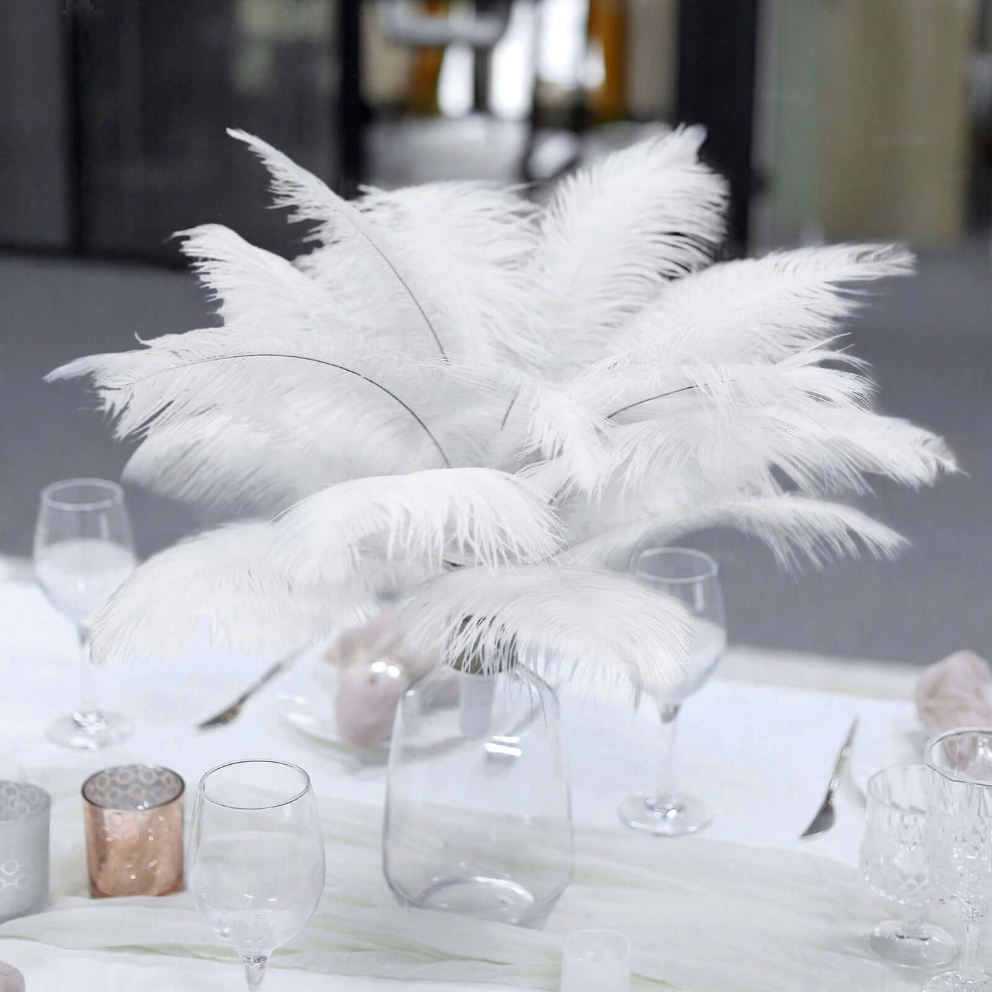 12 Pack 13" - 15" White Natural Plume Real Ostrich Feathers, DIY Centerpiece Fillers - Linen Luxes