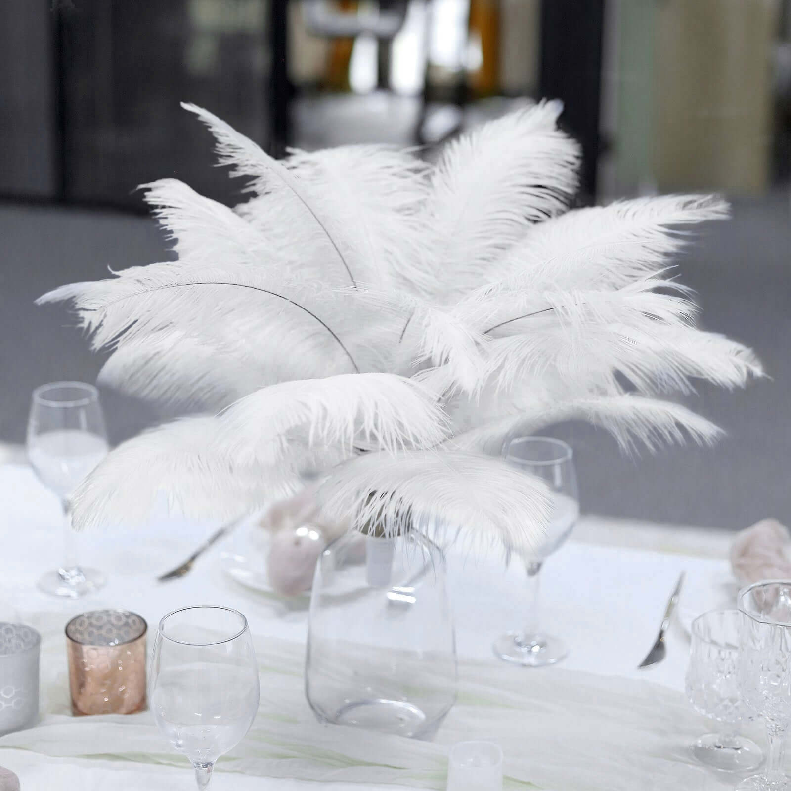 12 Pack 13" - 15" White Natural Plume Real Ostrich Feathers, DIY Centerpiece Fillers - Linen Luxes