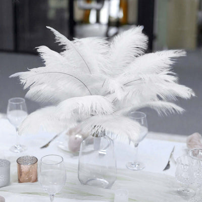 12 Pack 13" - 15" White Natural Plume Real Ostrich Feathers, DIY Centerpiece Fillers - Linen Luxes