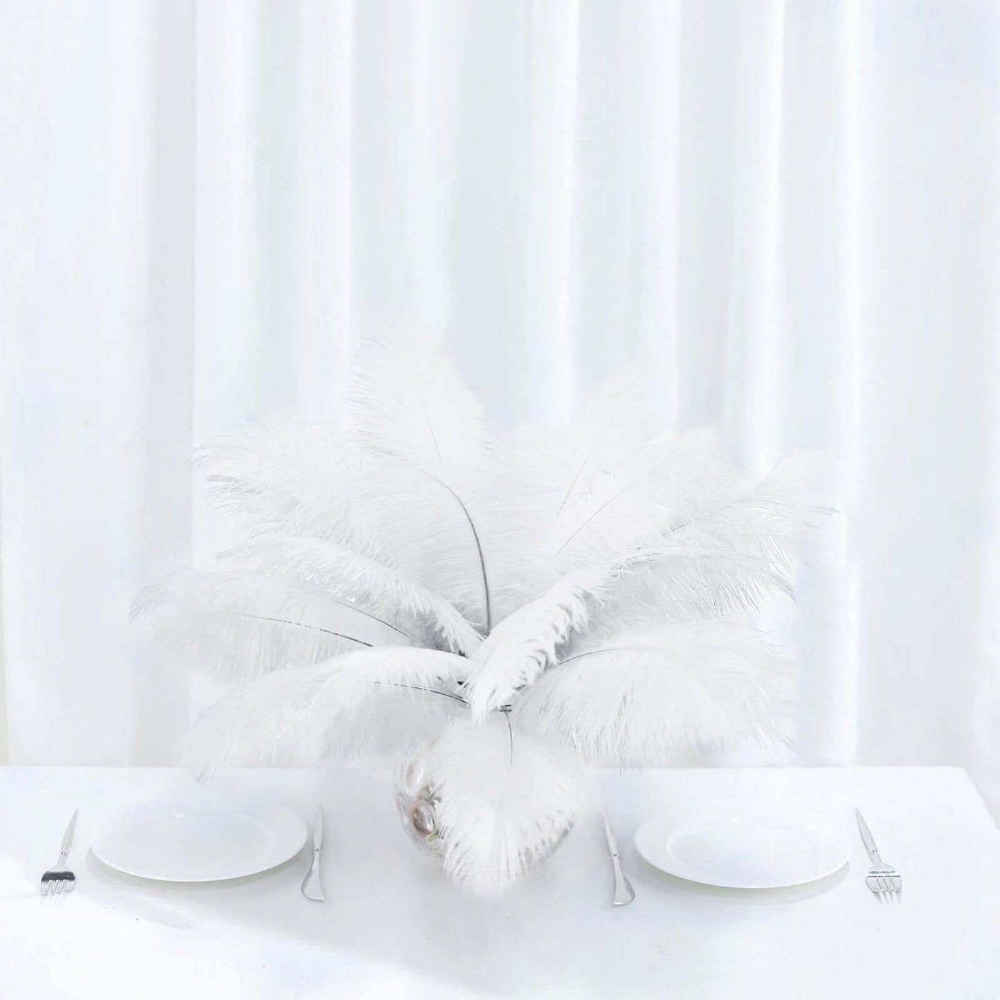 12 Pack 13" - 15" White Natural Plume Real Ostrich Feathers, DIY Centerpiece Fillers - Linen Luxes