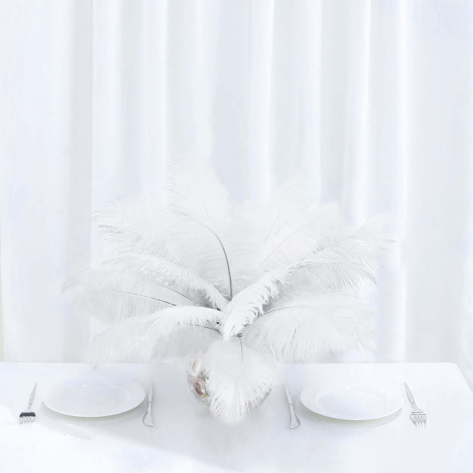 12 Pack 13" - 15" White Natural Plume Real Ostrich Feathers, DIY Centerpiece Fillers - Linen Luxes