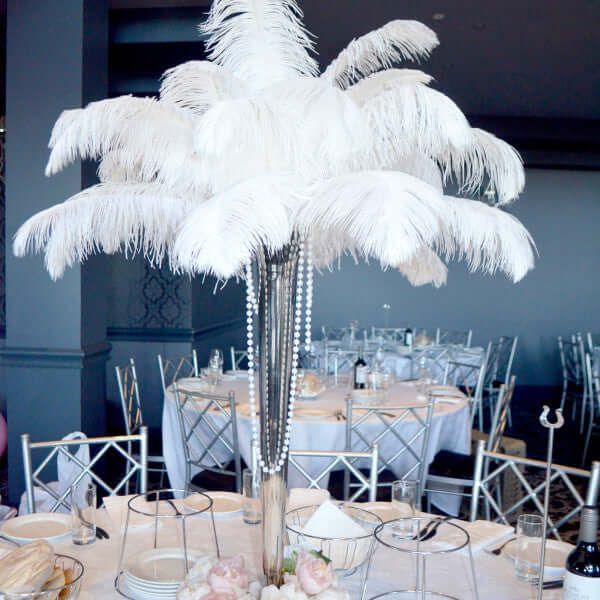 12 Pack 13" - 15" White Natural Plume Real Ostrich Feathers, DIY Centerpiece Fillers - Linen Luxes