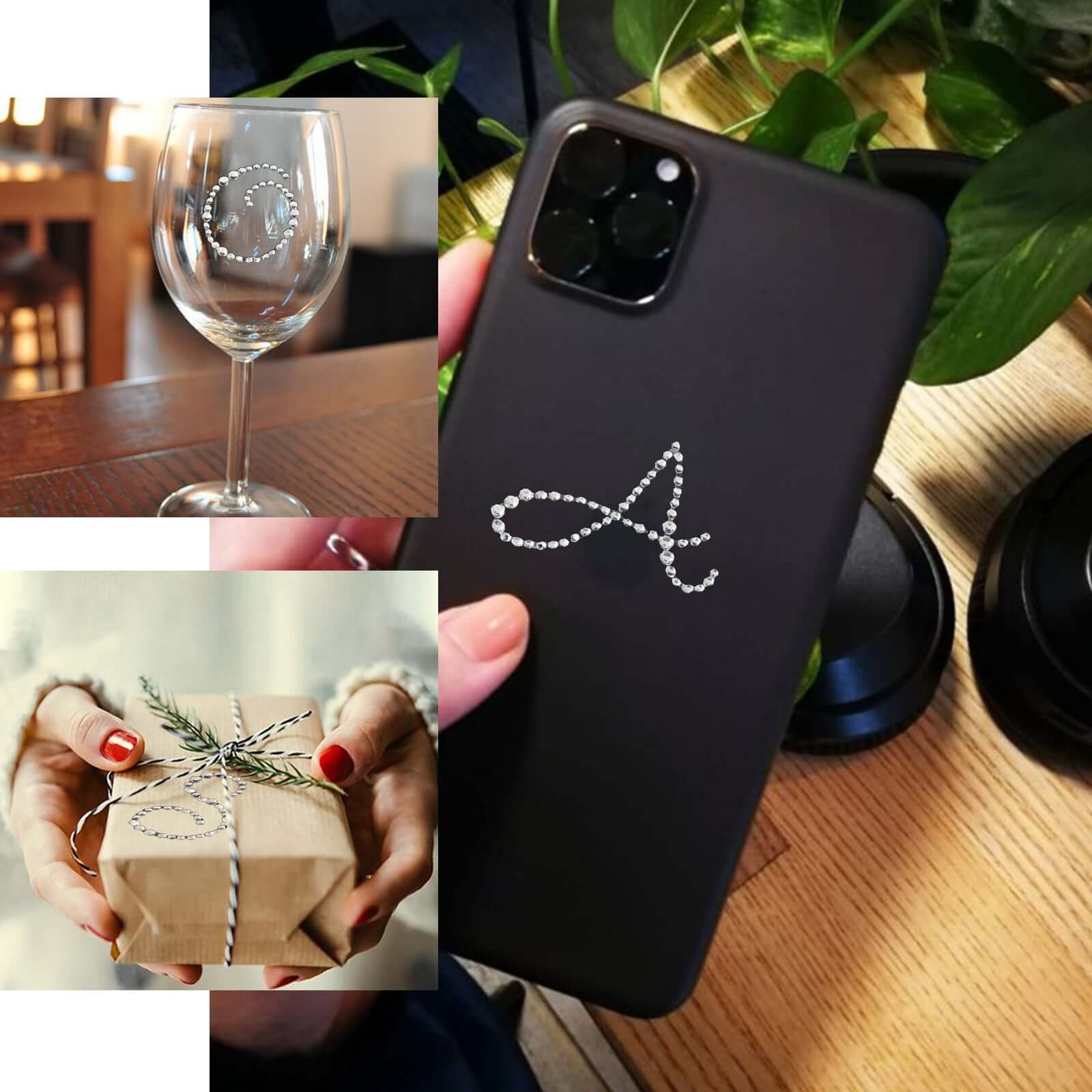 12 Pack 1.5" Clear Rhinestone Monogram Letter Jewel Sticker Self Adhesive DIY Diamond Decor - V - Linen Luxes