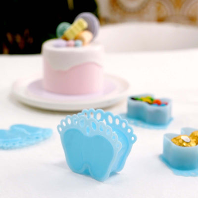 12-Pack Fillable Mini Candy Container in Baby Feet Style Light Blue - Unique Candy Treat Favor Boxes for Baby Shower 3.5"