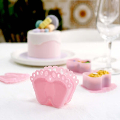 12-Pack Fillable Mini Candy Container in Baby Feet Style Pink - Unique Candy Treat Favor Boxes for Baby Shower 3.5"