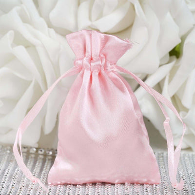 12 Pack 3"x4" Blush Satin Drawstring Wedding Party Favor Bags - Linen Luxes