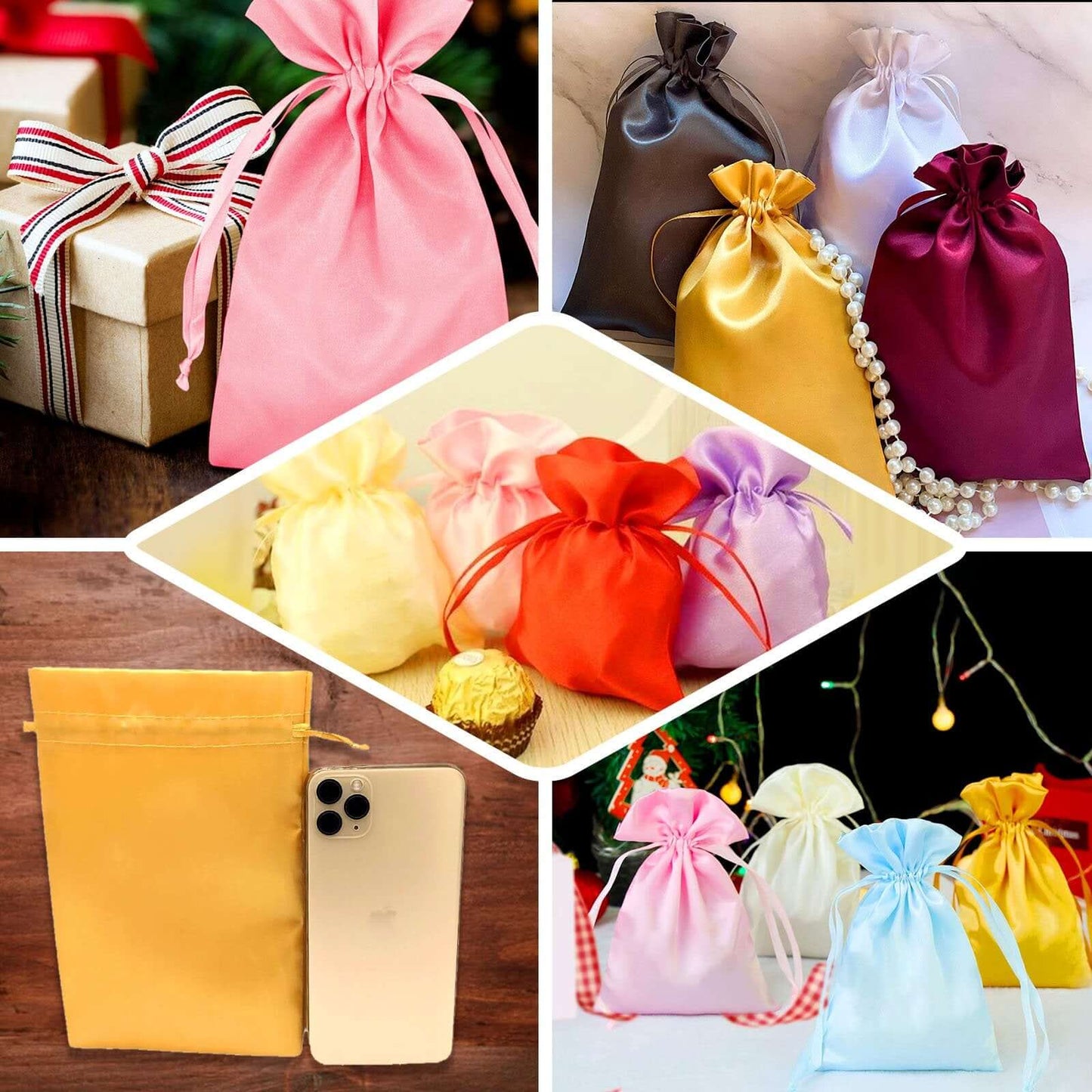 12 Pack 3"x4" Blush Satin Drawstring Wedding Party Favor Bags - Linen Luxes
