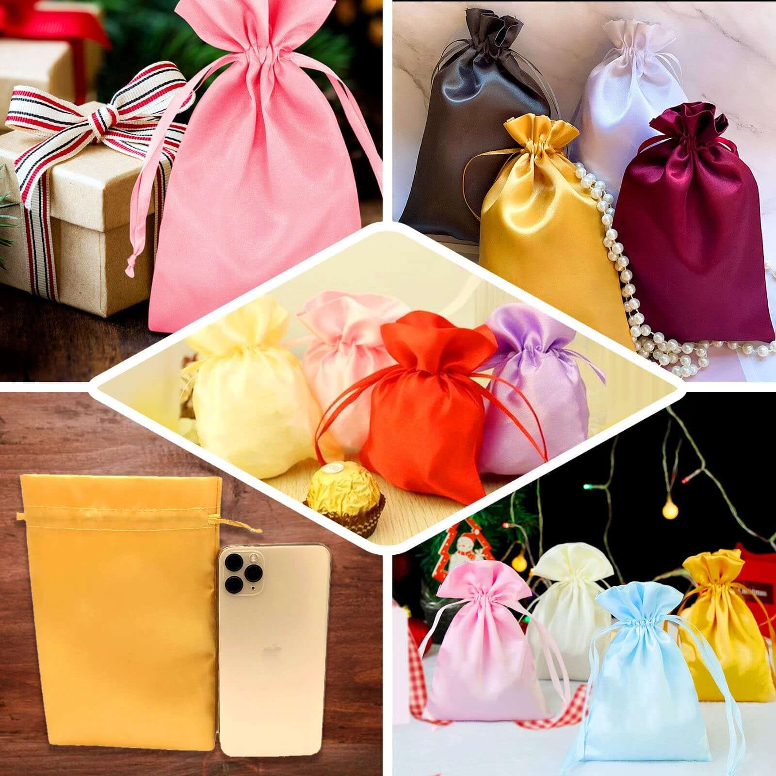 12 Pack 3"x4" Blush Satin Drawstring Wedding Party Favor Bags - Linen Luxes