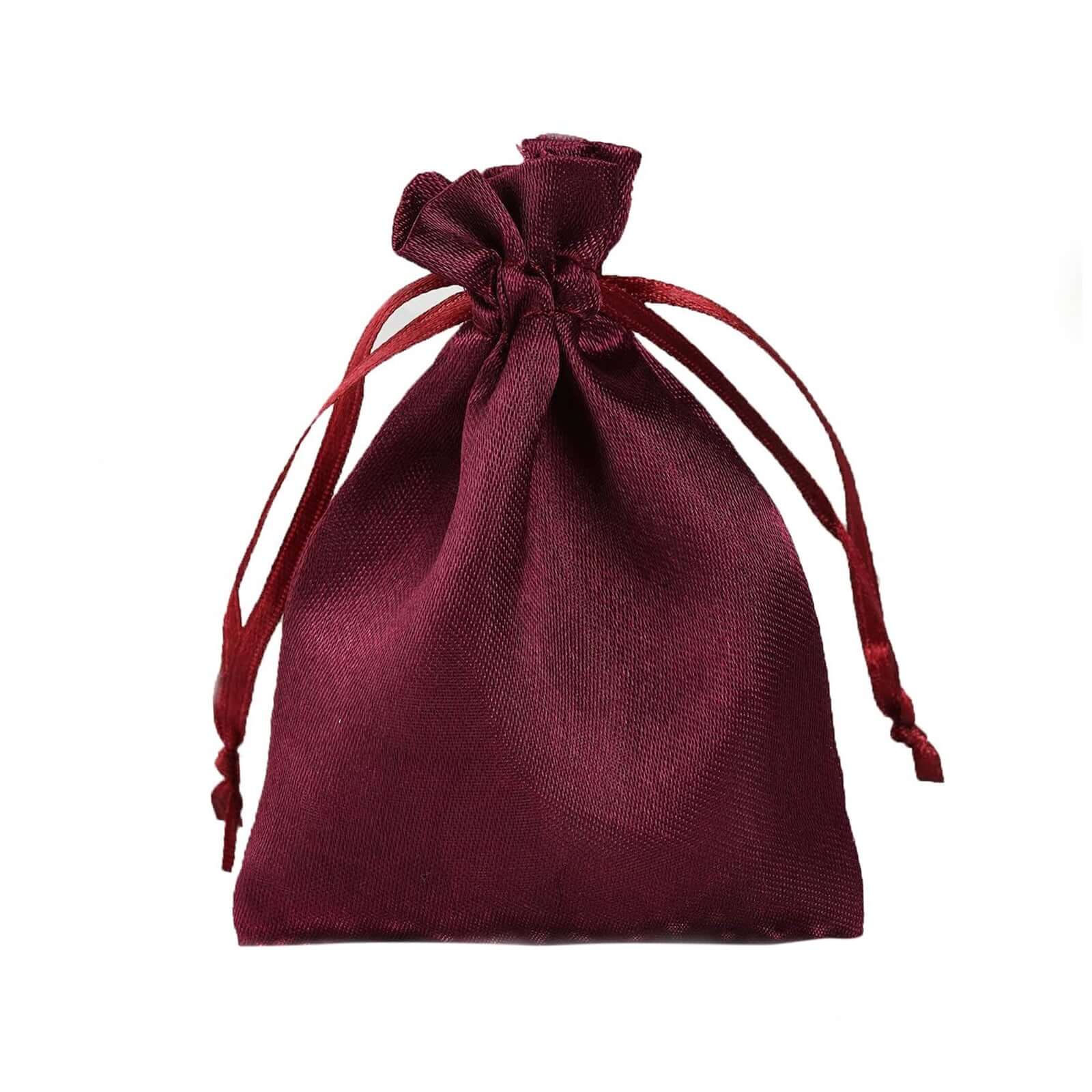 12 Pack 3"x4" Burgundy Satin Drawstring Wedding Party Favor Gift Bags - Linen Luxes