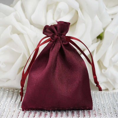12 Pack 3"x4" Burgundy Satin Drawstring Wedding Party Favor Gift Bags - Linen Luxes