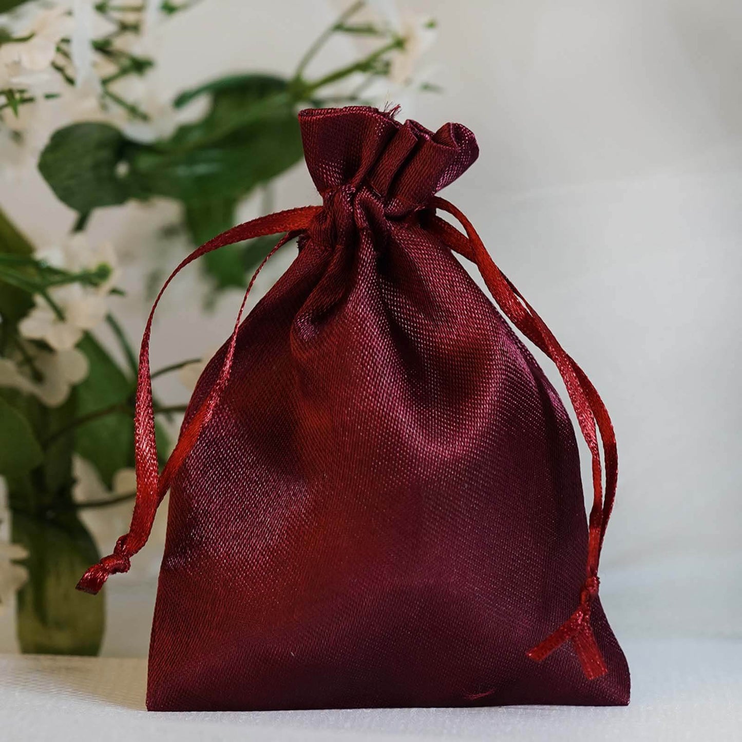 12 Pack 3"x4" Burgundy Satin Drawstring Wedding Party Favor Gift Bags - Linen Luxes