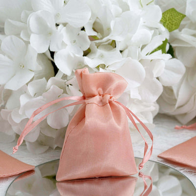 12 Pack 3"x4" Dusty Rose Satin Drawstring Wedding Party Favor Gift Bags - Linen Luxes