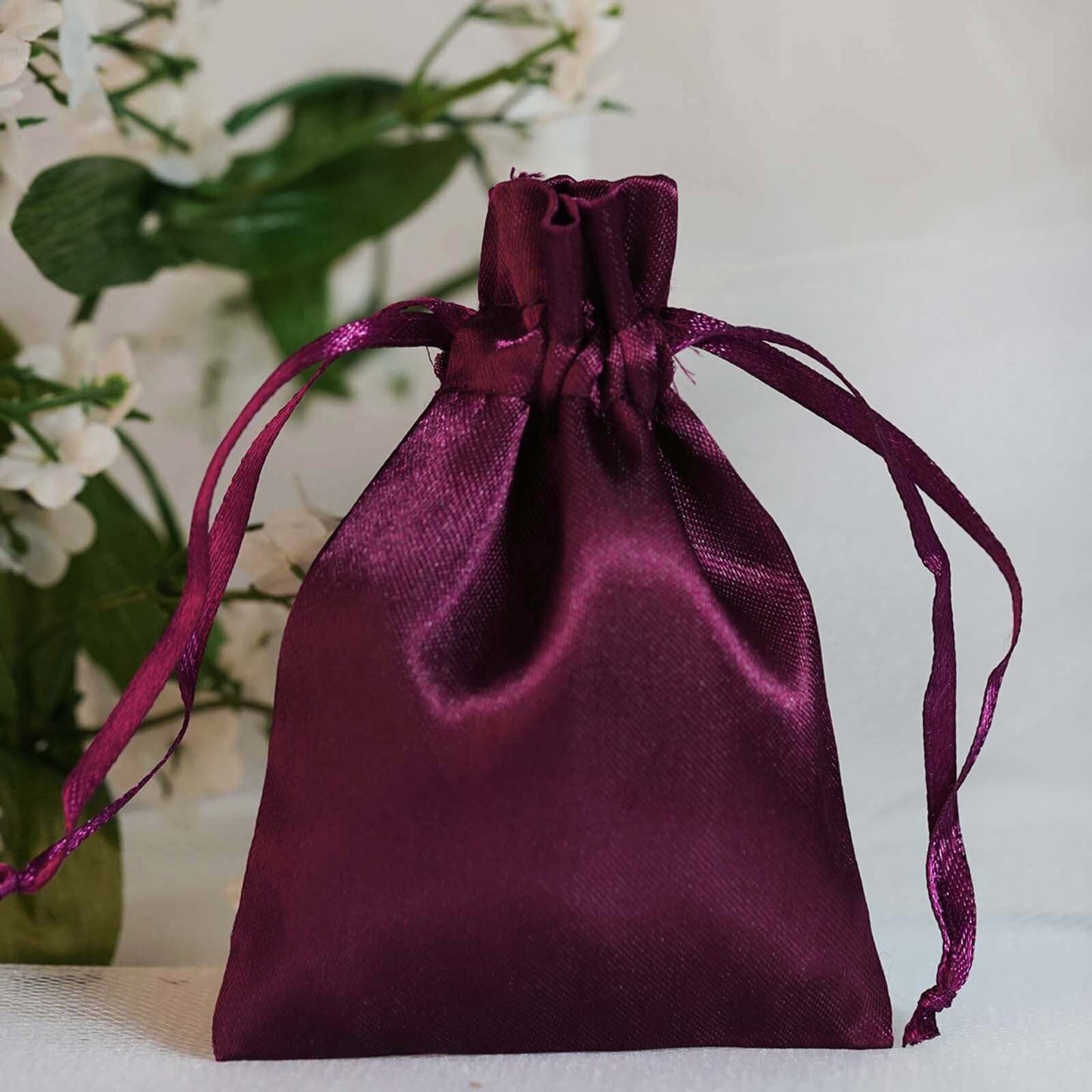 12 Pack 3"x4" Eggplant Satin Drawstring Wedding Party Favor Gift Bags - Linen Luxes
