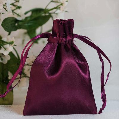 12 Pack 3"x4" Eggplant Satin Drawstring Wedding Party Favor Gift Bags - Linen Luxes