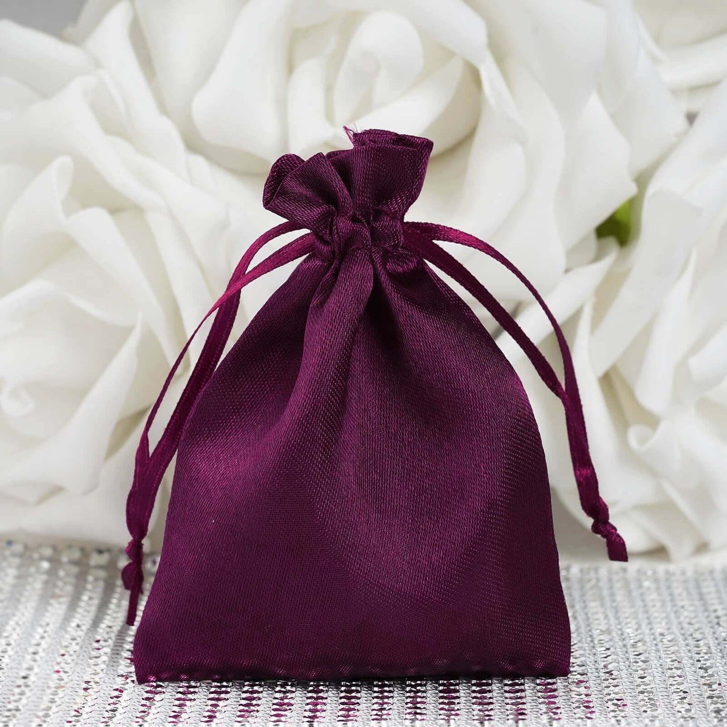 12 Pack 3"x4" Eggplant Satin Drawstring Wedding Party Favor Gift Bags - Linen Luxes