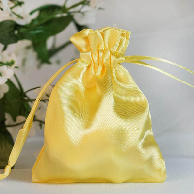 12 Pack 3"x4" Gold Satin Drawstring Pouch Wedding Party Favor Gift Bags - Linen Luxes