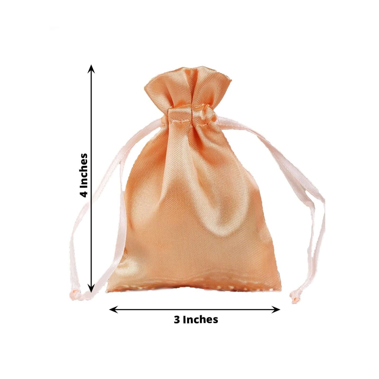 12 Pack 3"x4" Peach Satin Drawstring Pouch Wedding Party Favor Gift Bag - Linen Luxes
