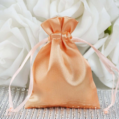 12 Pack 3"x4" Peach Satin Drawstring Pouch Wedding Party Favor Gift Bag - Linen Luxes