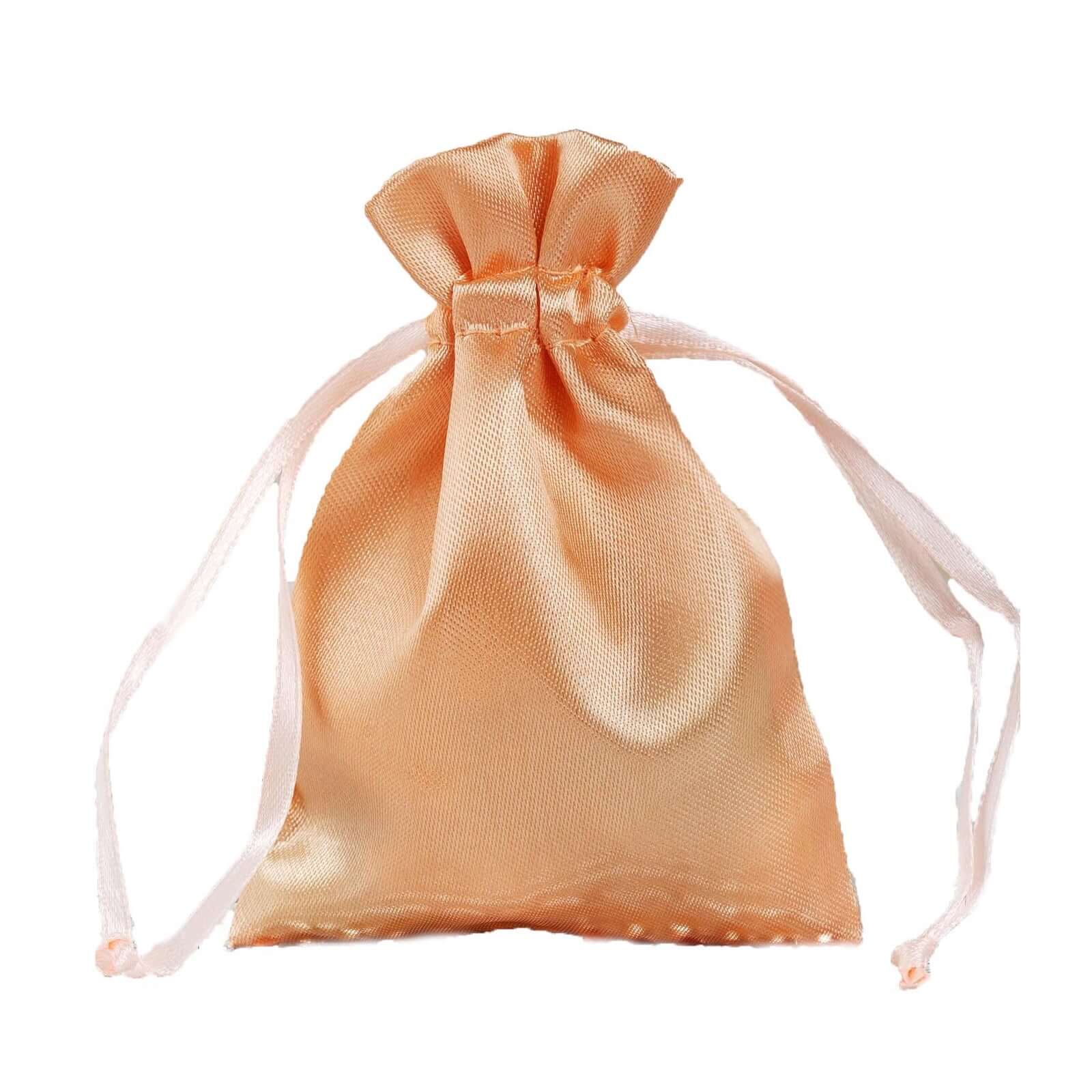 12 Pack 3"x4" Peach Satin Drawstring Pouch Wedding Party Favor Gift Bag - Linen Luxes
