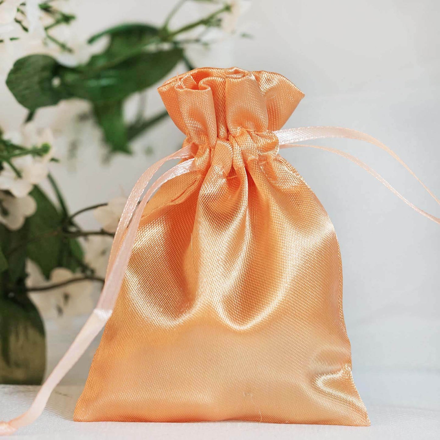 12 Pack 3"x4" Peach Satin Drawstring Pouch Wedding Party Favor Gift Bag - Linen Luxes