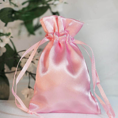12 Pack 3"x4" Pink Satin Drawstring Pouch Wedding Party Favor Gift Bags - Linen Luxes