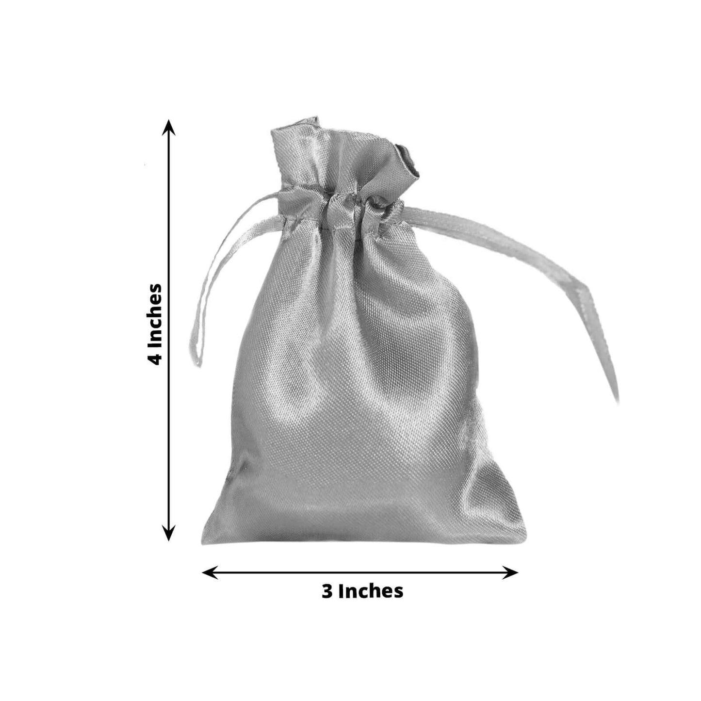 12 Pack 3"x4" Silver Satin Drawstring Wedding Party Favor Gift Bags - Linen Luxes