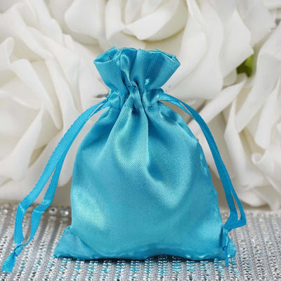 12 Pack 3"x4" Turquoise Satin Drawstring Wedding Party Favor Gift Bags - Linen Luxes