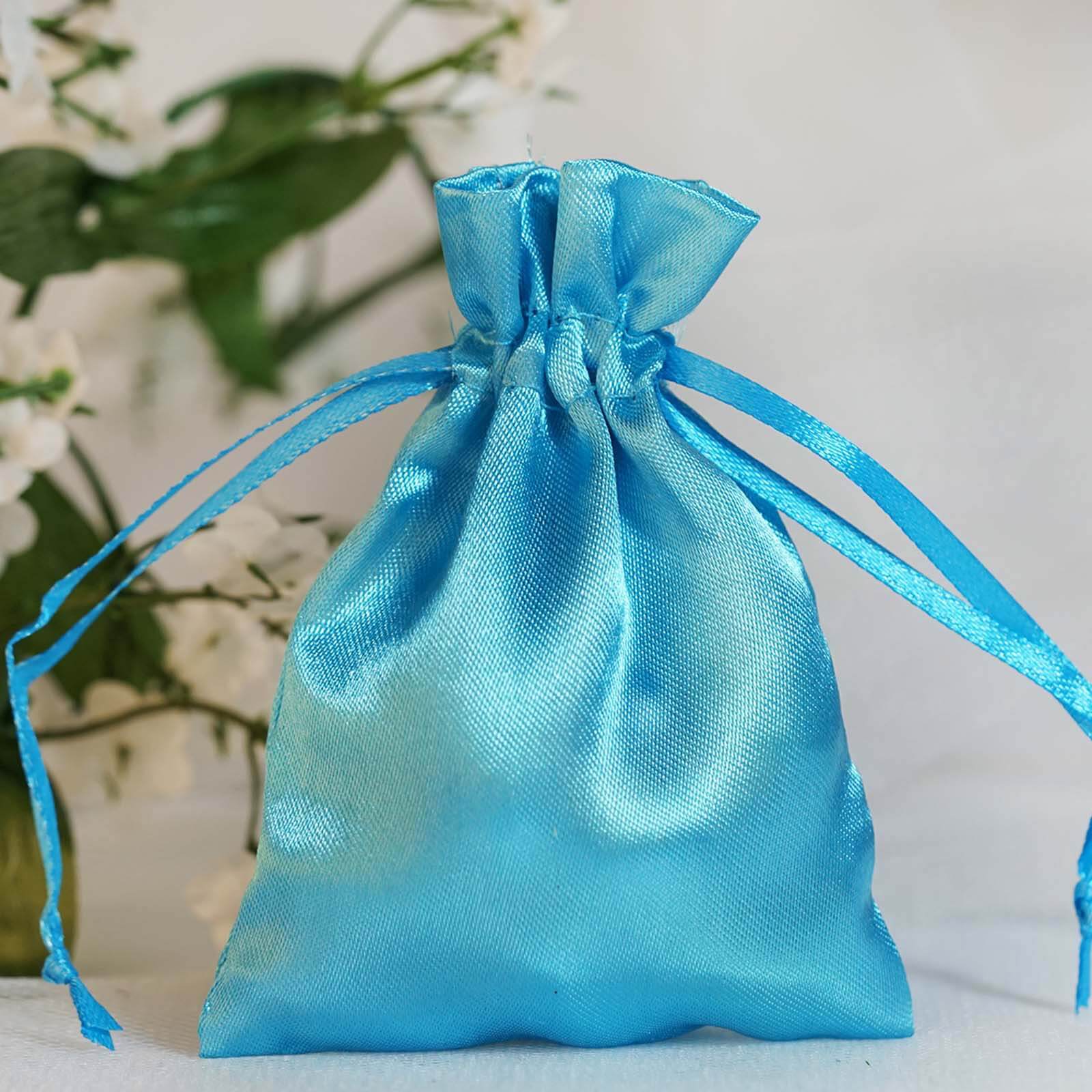 12 Pack 3"x4" Turquoise Satin Drawstring Wedding Party Favor Gift Bags - Linen Luxes