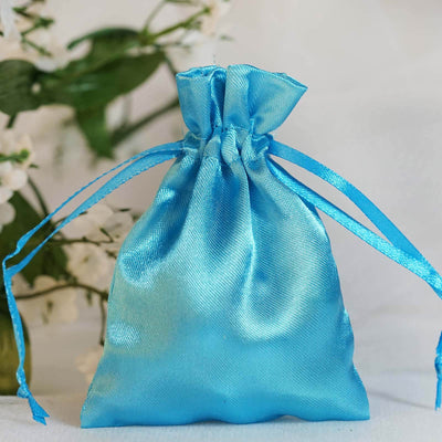 12 Pack 3"x4" Turquoise Satin Drawstring Wedding Party Favor Gift Bags - Linen Luxes