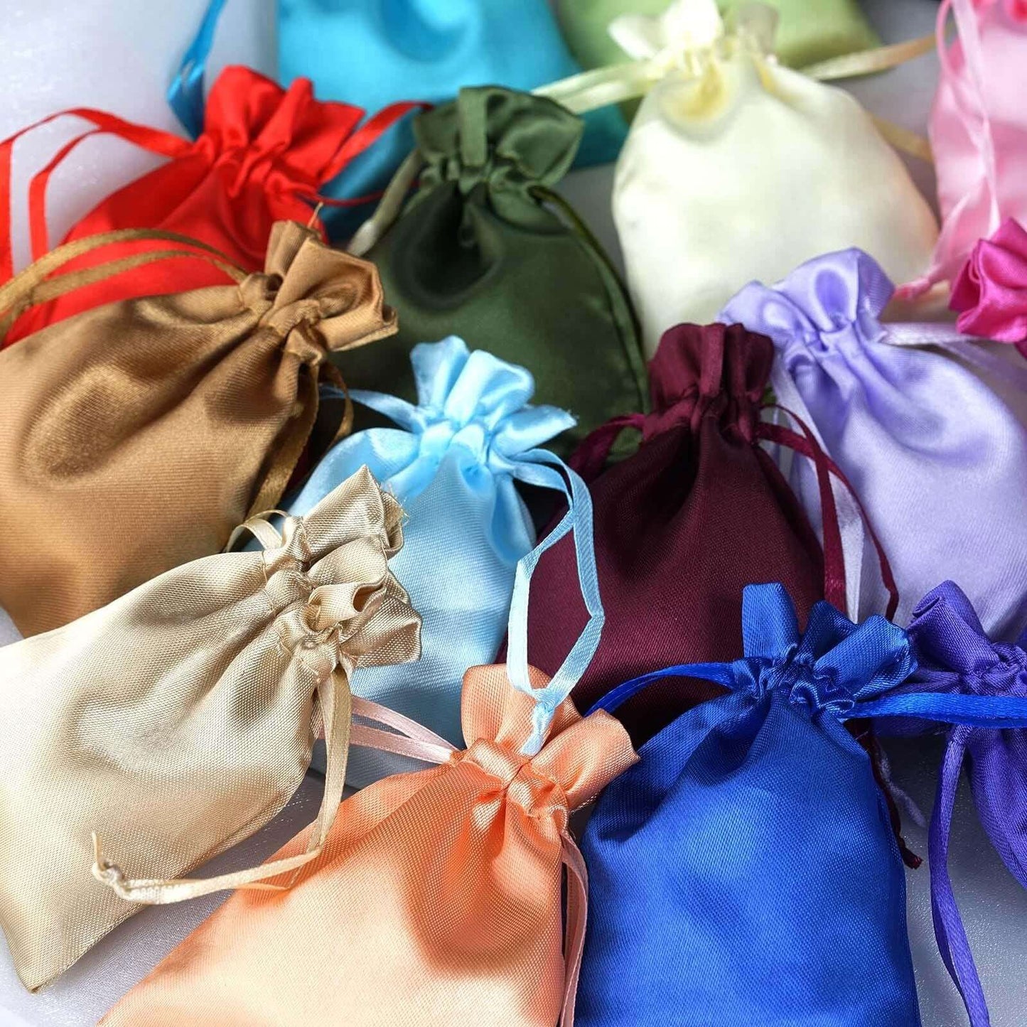 12 Pack 3"x4" Turquoise Satin Drawstring Wedding Party Favor Gift Bags - Linen Luxes