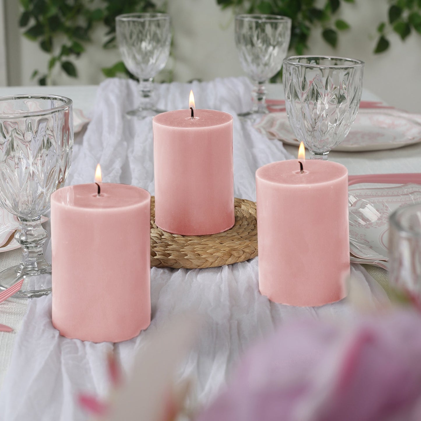 12-Pack 3"x4" Unscented Dripless Pillar Candles â€“ Blush Long-Burning Wax Candles with Cotton Wicks for Home, Weddings & Event Decor