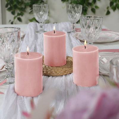 12-Pack 3"x4" Unscented Dripless Pillar Candles â€“ Blush Long-Burning Wax Candles with Cotton Wicks for Home, Weddings & Event Decor