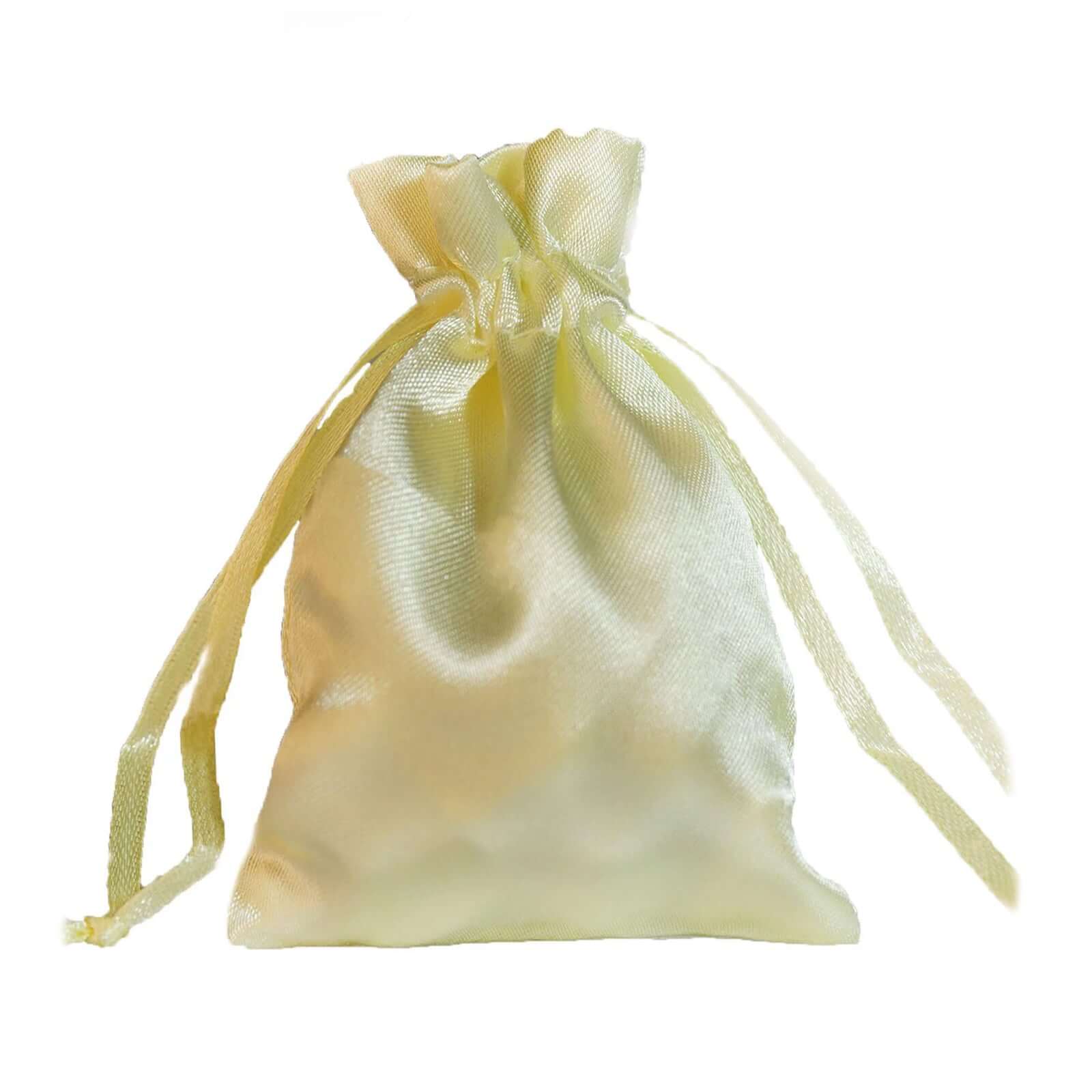 12 Pack 3"x4" Yellow Satin Drawstring Wedding Party Favor Gift Bags - Linen Luxes