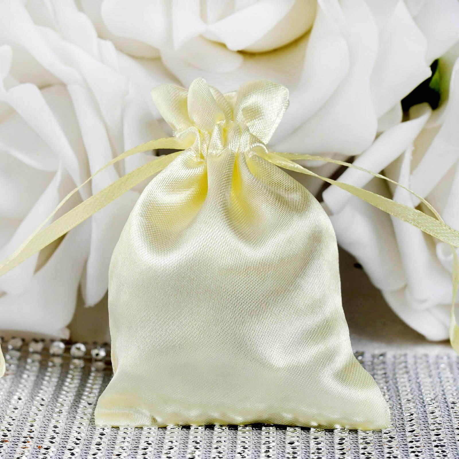 12 Pack 3"x4" Yellow Satin Drawstring Wedding Party Favor Gift Bags - Linen Luxes