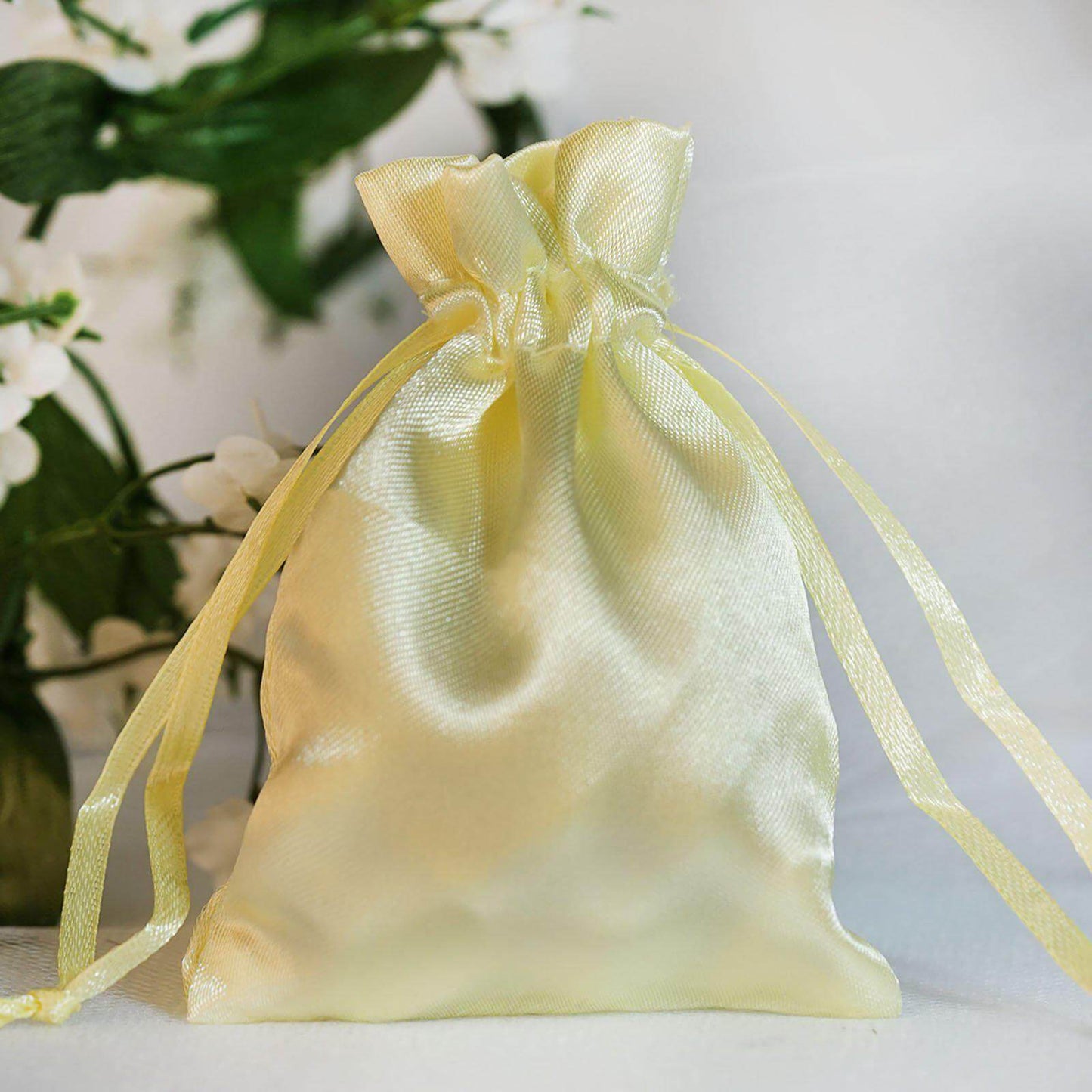 12 Pack 3"x4" Yellow Satin Drawstring Wedding Party Favor Gift Bags - Linen Luxes