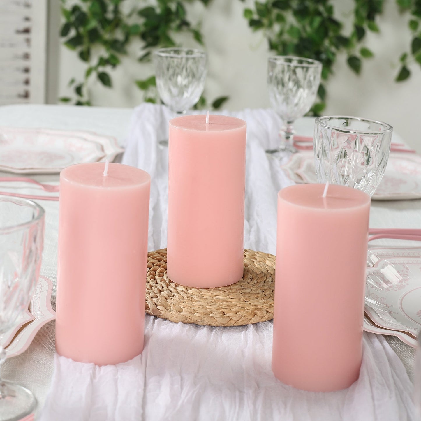 6-Pack Unscented Dripless Pillar Candles â€“ 3"x6" Blush Paraffin Wax with Smokeless Cotton Wicks, Clean & Long-Lasting 60-Hour Burn
