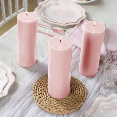 12-Pack 3"x8" Unscented Dripless Pillar Candles â€“ Blush Long-Burning Wax Candles with Cotton Wicks for Home, Weddings & Event Decor