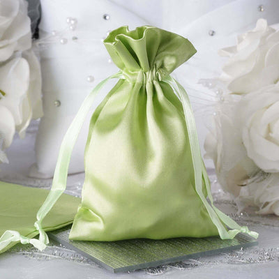 12 Pack 4"x6" Apple Green Satin Drawstring Wedding Party Favor Gift Bags - Linen Luxes