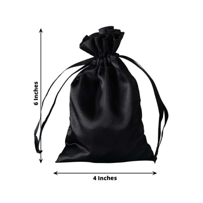 12 Pack 4"x6" Black Satin Wedding Party Favor Bags, Drawstring Pouch Gift Bags - Linen Luxes