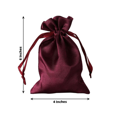 12 Pack 4"x6" Eggplant Satin Drawstring Wedding Party Favor Gift Bags - Linen Luxes