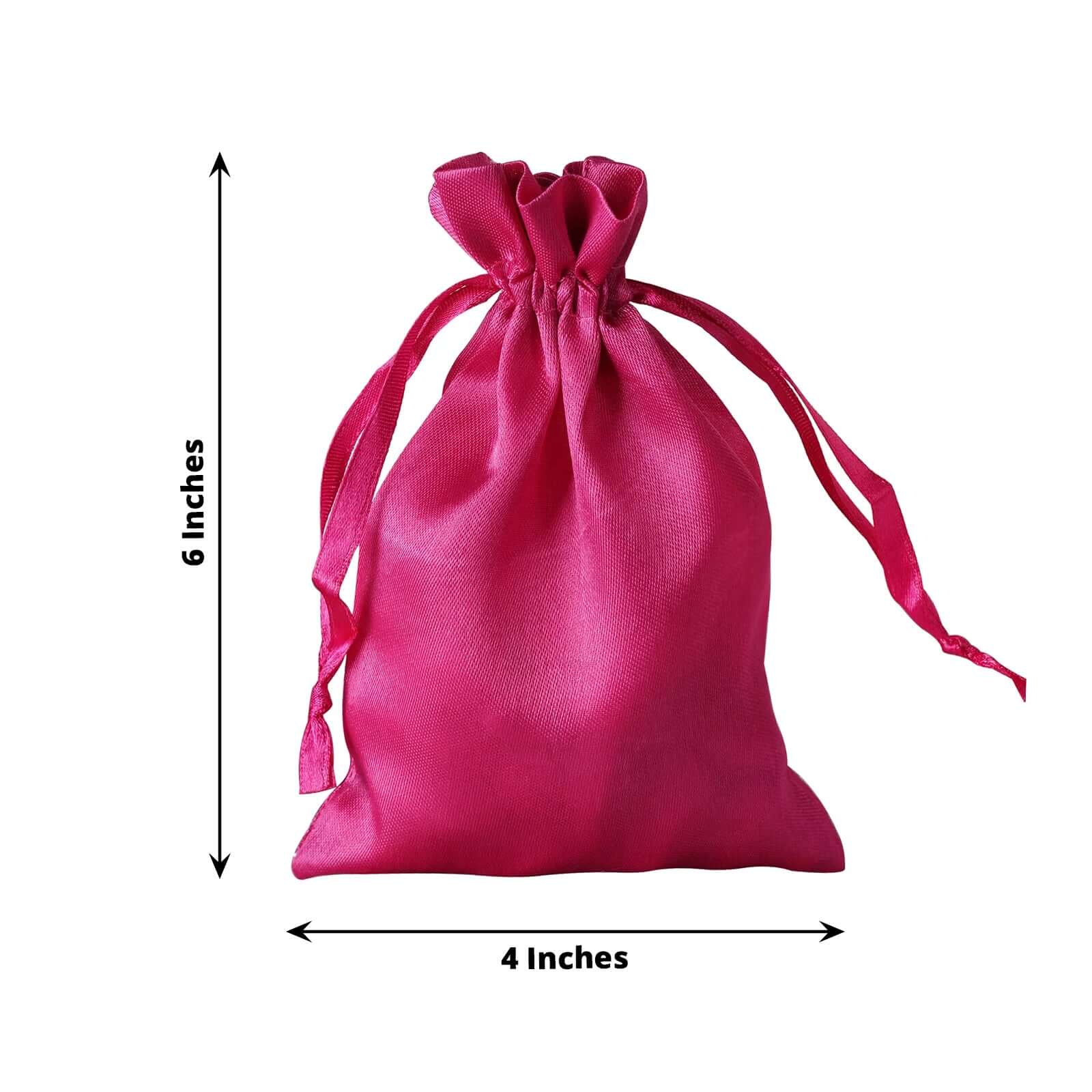12 Pack 4"x6" Fuchsia Satin Drawstring Wedding Party Favor Gift Bags - Linen Luxes